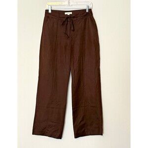 LOFT Linen Blend Pants 4 Petite Brown Tie Waist Straight Leg